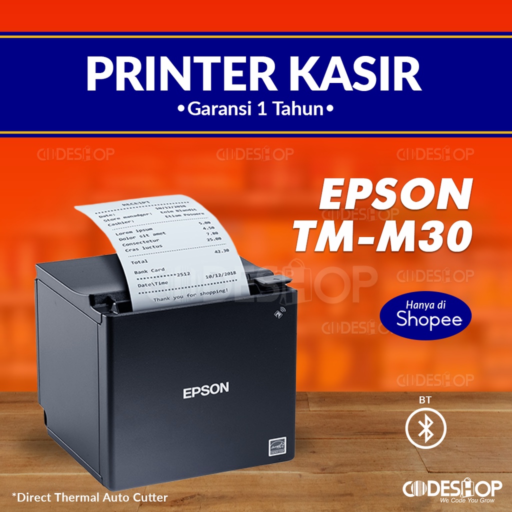 Printer Struk Epson TM-M30 Cetak Kertas Thermal 80mm Bluetooth