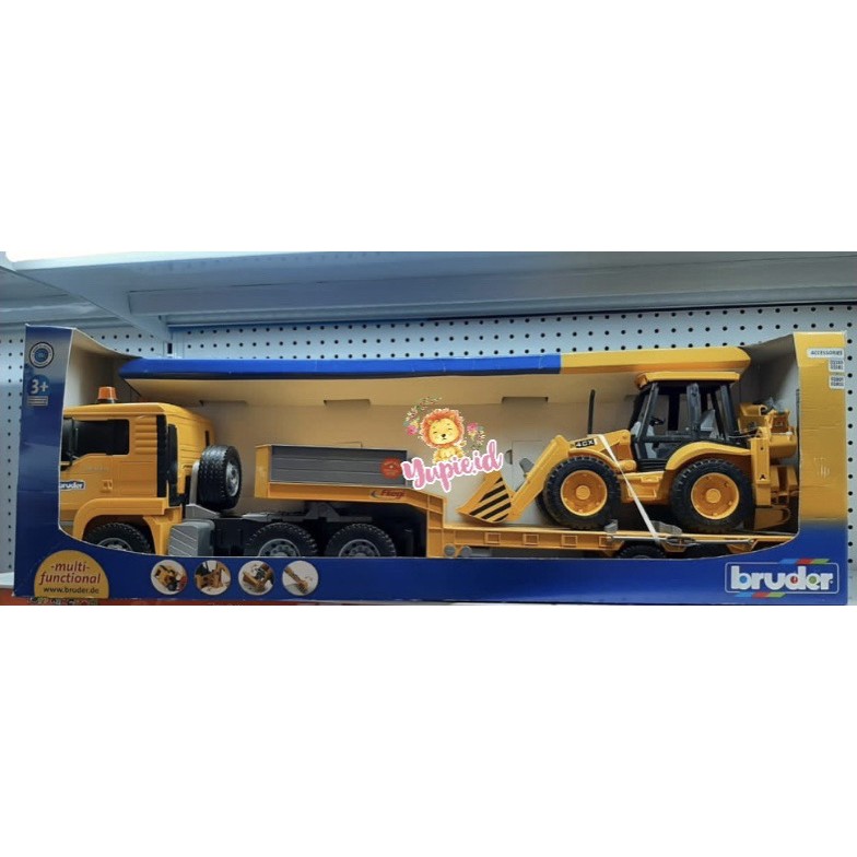 bruder toys low loader truck with jcb 4cx backhoe loader 2776