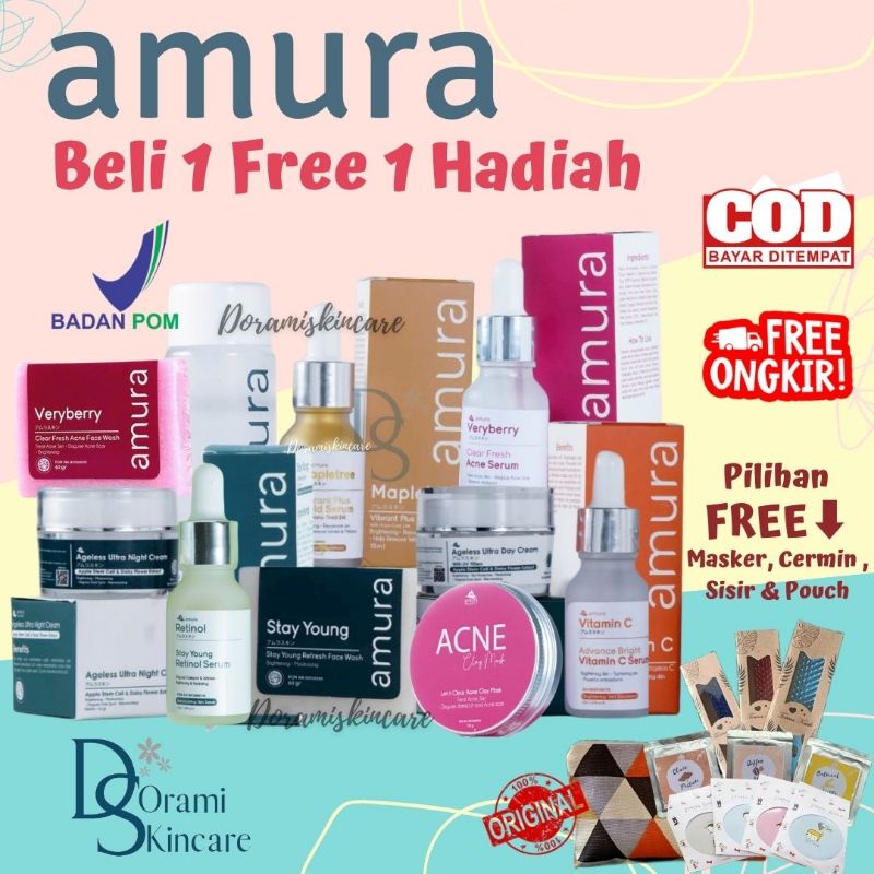 Amura Skincare ( Beli1 Gratis 1 Hadiah ) Amura Sabun, Cream Siang, Cream Malam, Toner Amura Expert