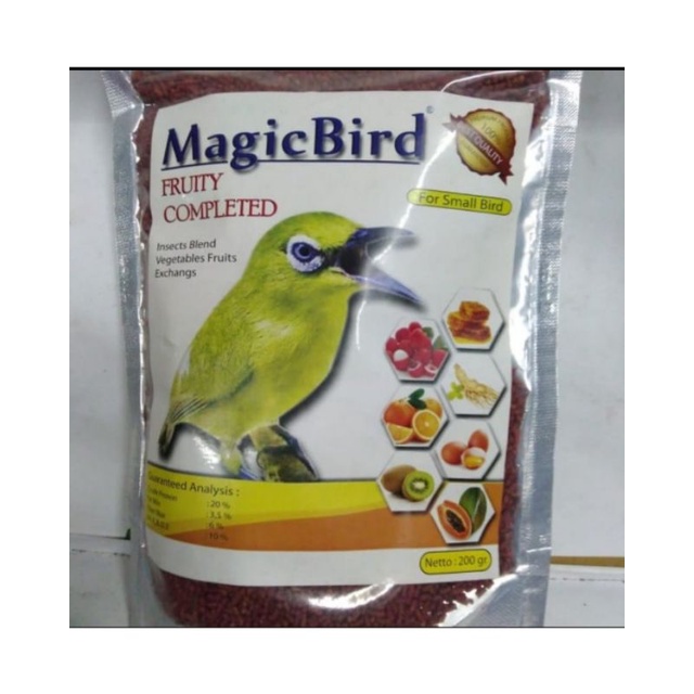 voer magic bird fruity completed 200 gr pur pakan burung pleci rasa buah
