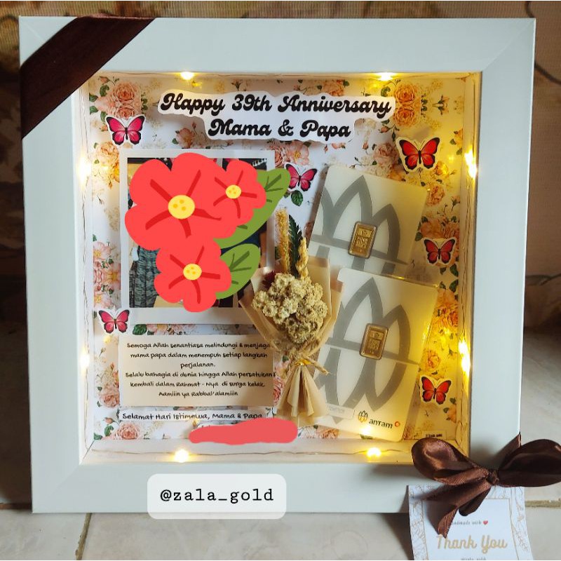 0Pigora Minigold Emas Antam Frame 3D Lampu tumblr 20x20 Kado anniversary / wedding / lahiran / ultah