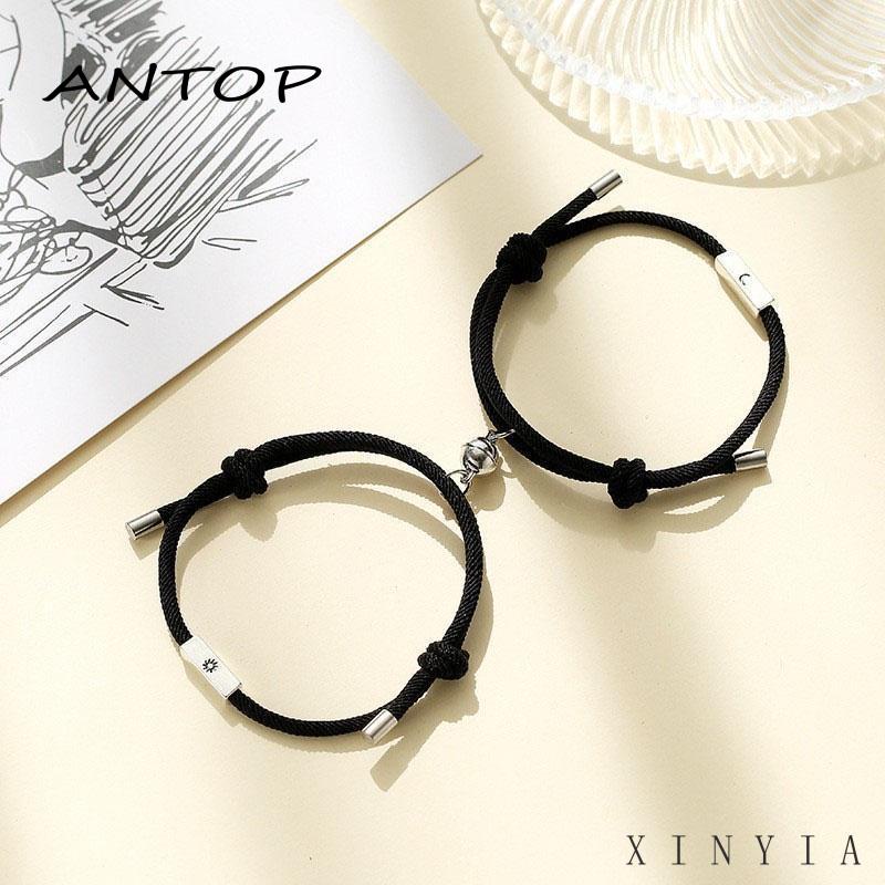 2pcs Gelang Tangan Tali Kepang Magnetik Aksen Mataharibulan Elegan Untuk Pasanganpriawanita