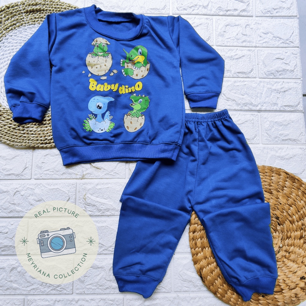 Setelan Joger Bayi Sweater Bayi Baju Bayi Motif Dino Usia 3-12 Bulan