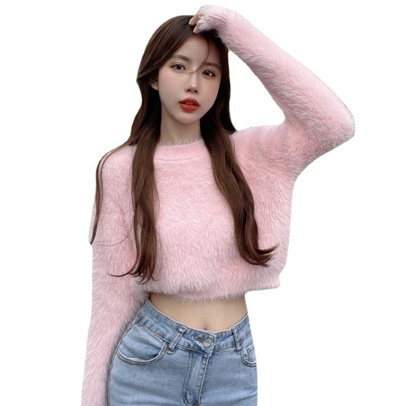 #Sisjuly# Sweater Wanita Pullover Leher Bulat Pendek Slim Fit Sweater Rajut Bawah Serbaguna Tipis