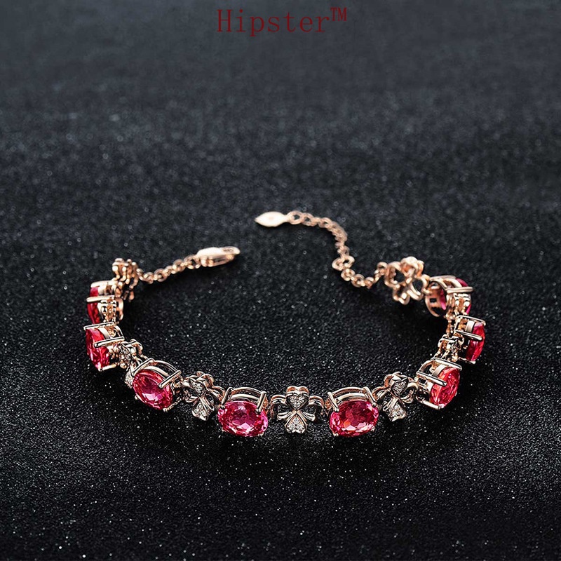 Hot Selling Classic Fashionable Rose Gold Pink Crystal Four-Leaf Clover Light Luxury Bracelet