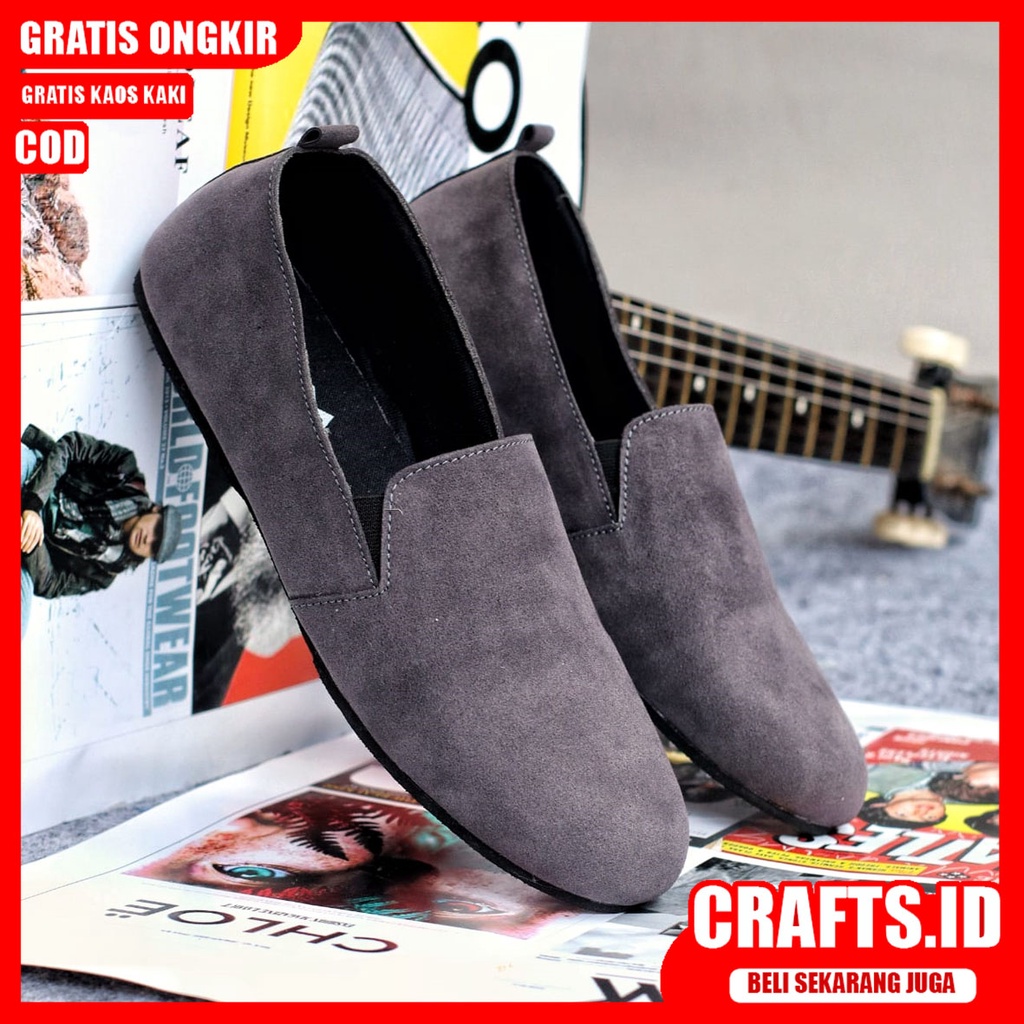 CRAFTS X CHORD Sepatu Slip On Pria Sepatu Casual Pria Sepatu Kulit Asli Pria Sepatu Kasual Semi Formal Kuliah Kondangan Gaya Santai Keren Kekinian Terbaru Murah Terlaris