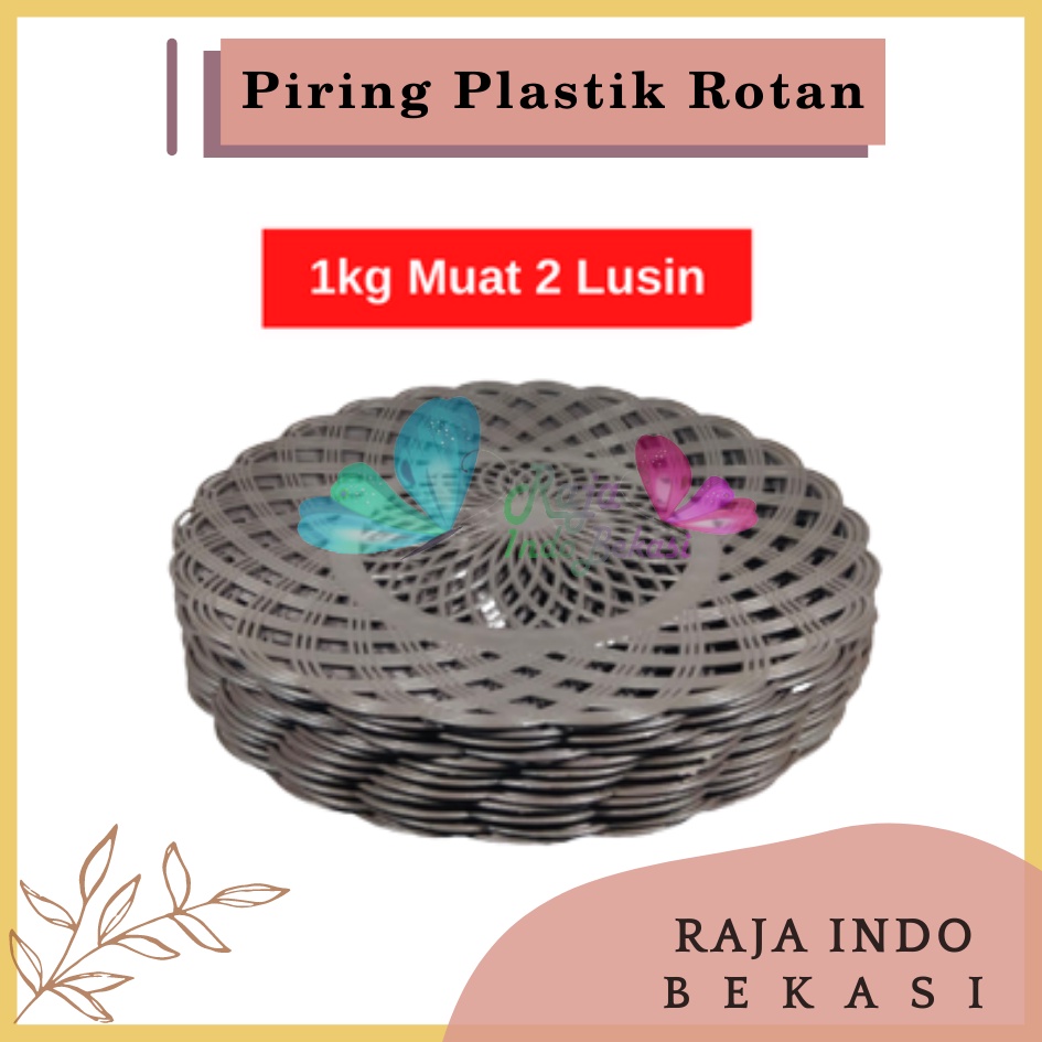 Piring Rotan Plastik Lusinan 12 Pcs Anyam Piring Rotan Plastik Murah Anyaman Cekung Motif Bunga