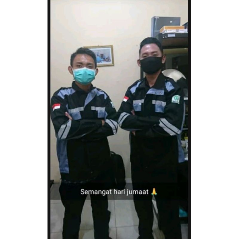 SERAGAM BAJU PROYEK SAFETY SEMI JAKET HITAM ABU SCOTLIGHT 2.5CM BAHAN DRILL