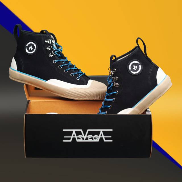 Sepatu Asvega Genzo High Hitam List Biru Original Sneakers Lokal Brand
