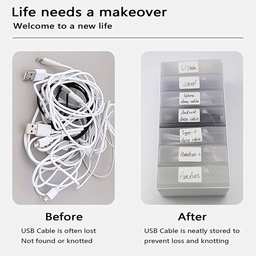 Cable Organizer Box Cord Storage Box with Tag Cable Management Office Desk Organizers for Headset Charger USB Cable