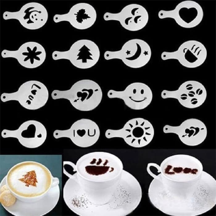 16set cetakan kopi coffee printing cappuccino latte mold model barista