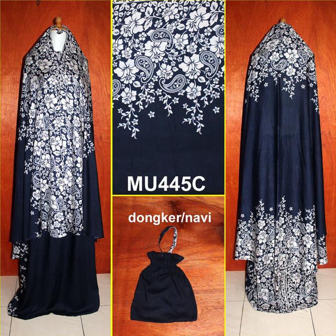 Cuci Gudang  Mukena Batik Bunga Keong Ukuran Dewasa Semi Jumbo - Mu445C (Navi) Murah