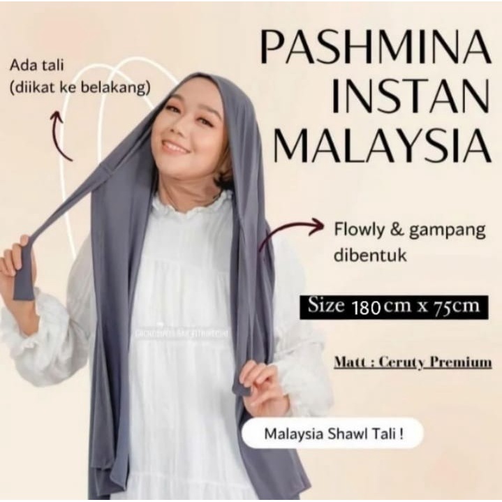 PASHMINA INSTAN MALAYSIA CERUTY BABYDOLL HIJAB PASHMINA TALI MALAYSIA UKURAN 175X75CM JILBAB INSTAN