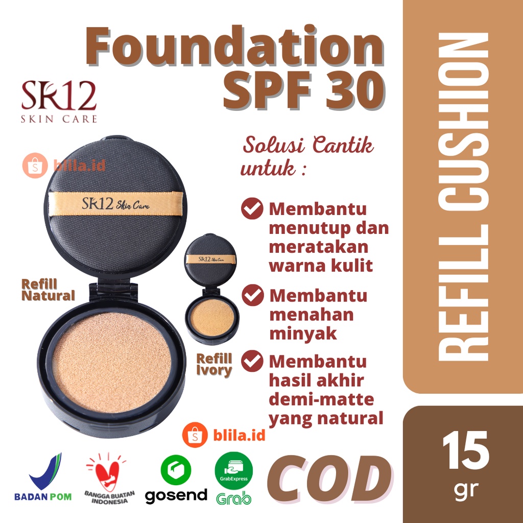 SR12 Refill Perfect Cushion Natural &amp; Ivory 15g Foundation SPF 30 Full Coverage GMP BPOM