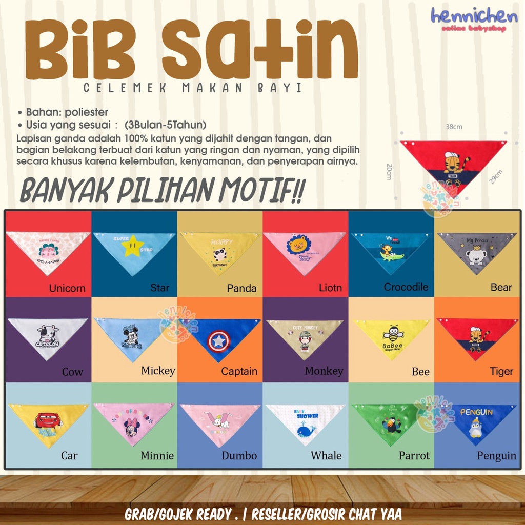 Celemek Tatakan iler Bib Segitiga Satin Kartun slaber bayi Celemek makan bayi tahan air Slabber Segitiga Bayi