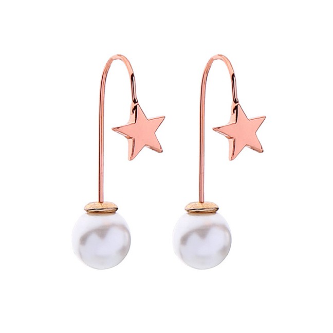 LRC Anting Gantung Fashion Platinum Star Pearl Stud Earrings  F83771