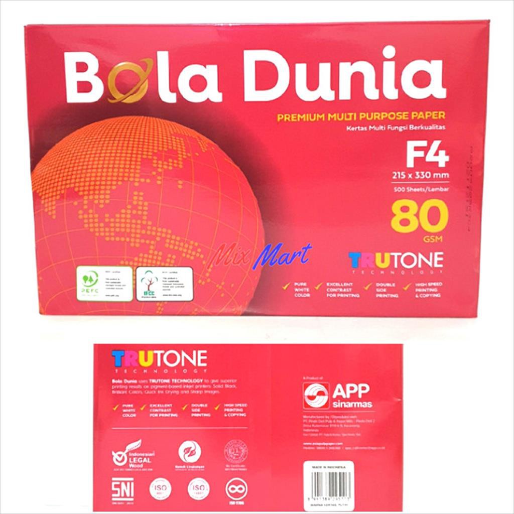 

Kertas Fotocopy F4 80 gram Bola Dunia 215 x 330 mm