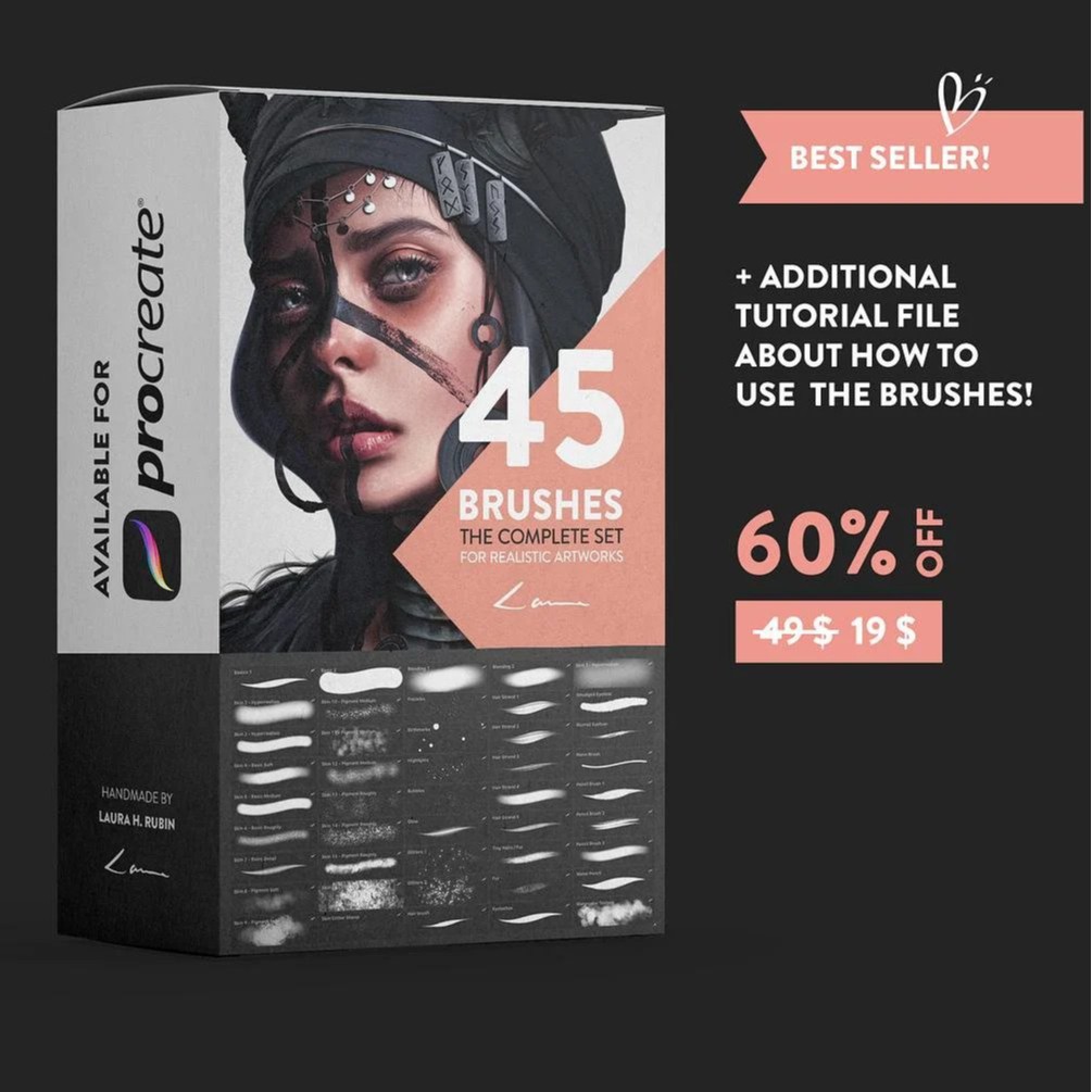 Procreate Brush - 45 Complete Basic &amp; Skin Brush for Realistic Artworks