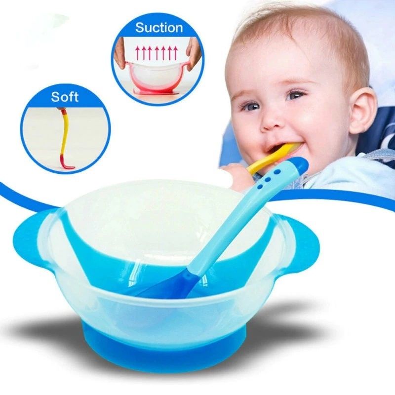 Mangkok Bayi dan Sendok H341 Peralatan Makan Bayi / Tempat Makan Bayi Sensor Panas Anti Tumpah ACC