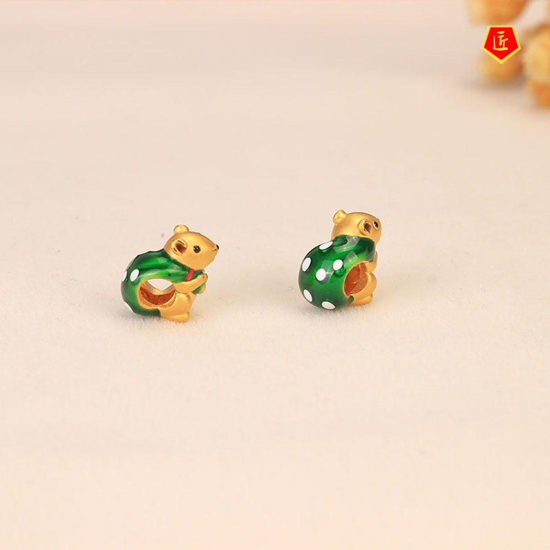 [Ready Stock]3D Golden Travel Mouse Lucky Beads Red Rope Bracelet