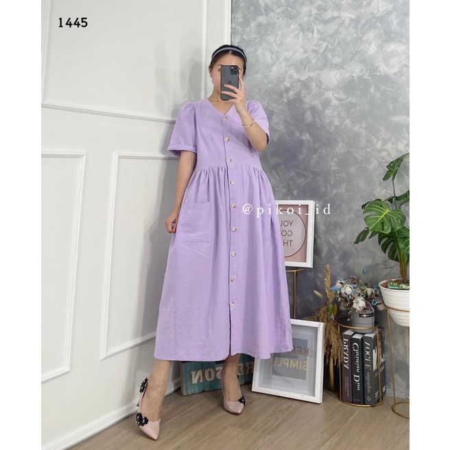 Dress putih / Dress katun wanita busui / casual dress / dress kancing vintage / midi dress button katun linen 1445