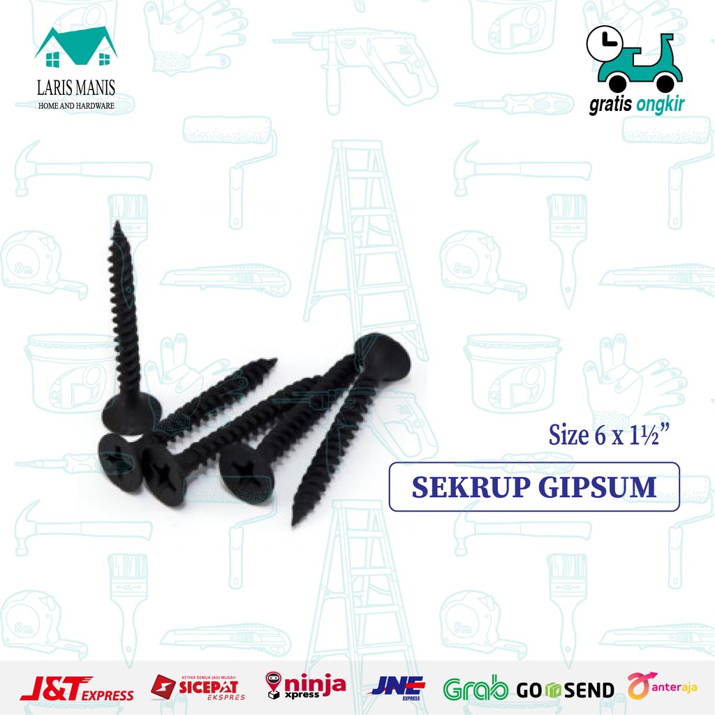 Sekrup gipsum Screw Gypsum 6x1 6x 1 1/4 6x1 1/2 6x2 eceran 50 pcs MERK SUNRAY-2