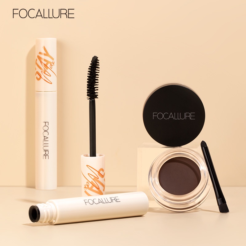 FOCALLURE 2PCS Eye Makeup Set Waterproof Mascara Eyebrow Cream Easy to Carry
