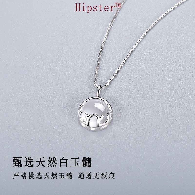 925 Silver Necklace Female Pendant White Jade