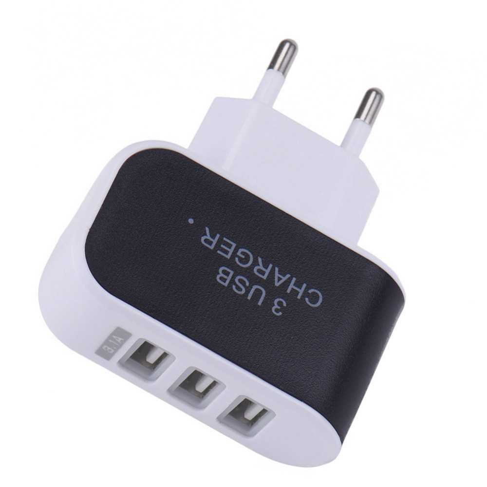 Adapter Travel Charger USB 3 Port 5V 3.1A EU Plug LED - EKA