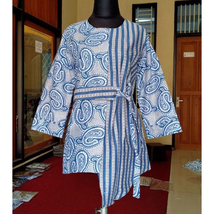 tey-17 Batik wanita ASJ SA HRB026 Kenongo Kemeja Tosca Pendek-Keong biru