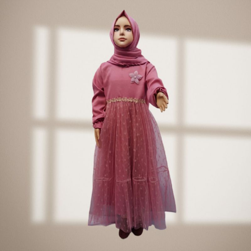 Gamis anak tulledot plus hijab