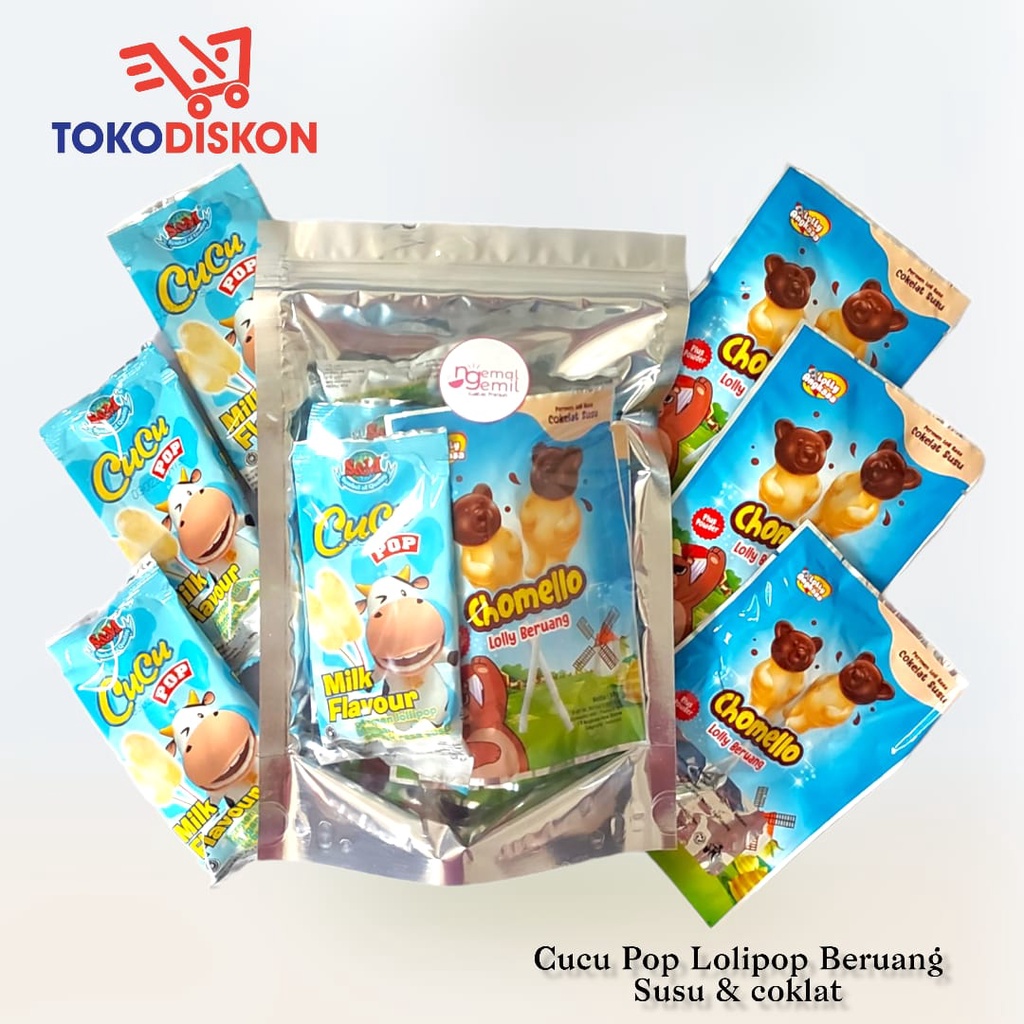 

Cucu Pop Lolipop Beruang Susu Coklat dengan Serbuk Susu / Premium