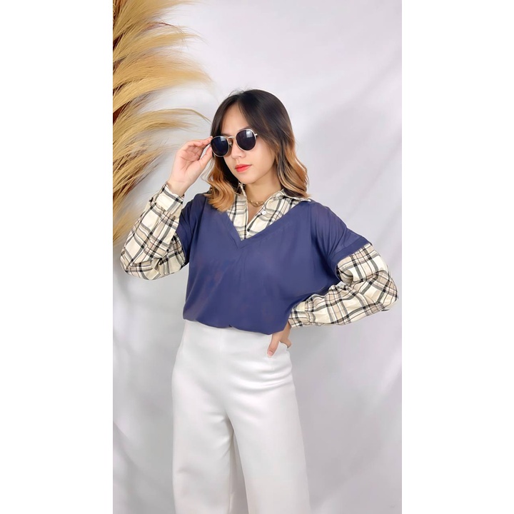 [12.12] RX FASHION - WAFEL TOP FLANEL BLOUSE XXL / ARDE TOP BLOUSE / KEMEJA PAULA PLAID / Atasan Kemeja Muslim Wanita Korean Style Flannel Terlaris - NN