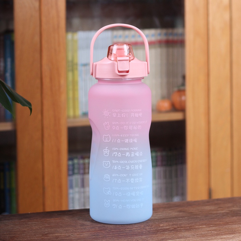 (In Stock) Botol Minum Kapasitas Besar 2000ml Warna Gradasi Dengan Spidol Waktu Untuk Fitness