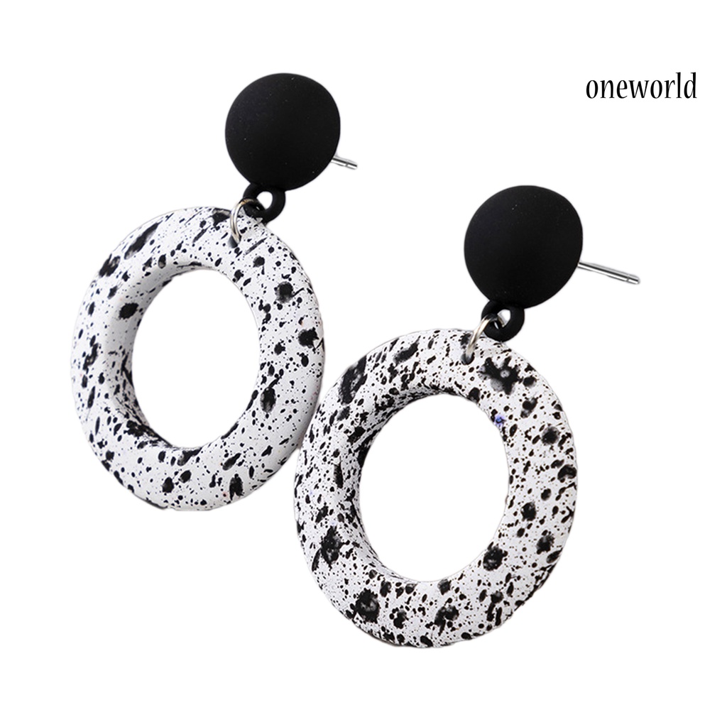 OW# Fashion Black White Round Hanging Drop Dangle Ear Stud Earring Jewelry Accessory