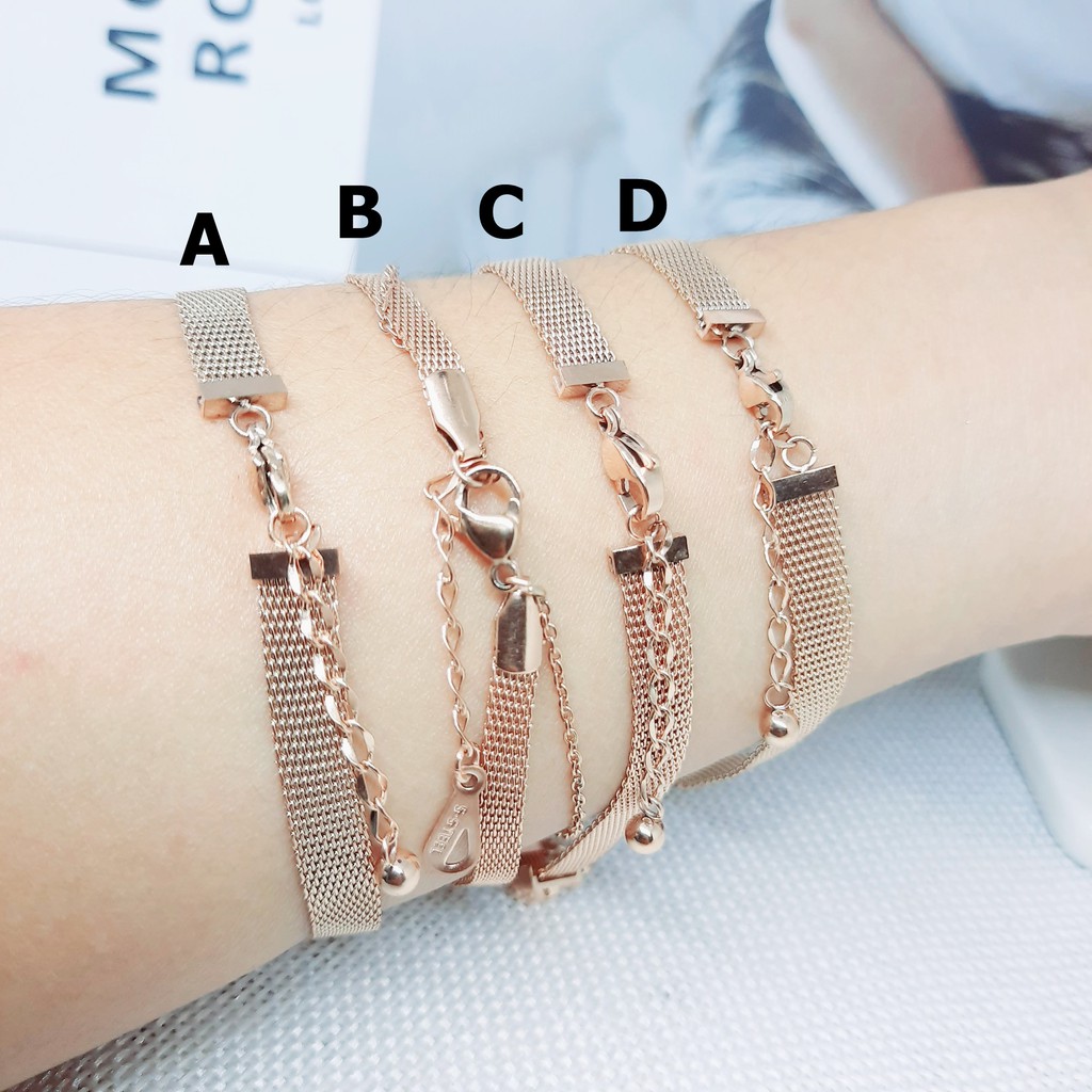 Gelang Layer Titanium Rantai Pipih Jaring Belt Rose Gold - BB558