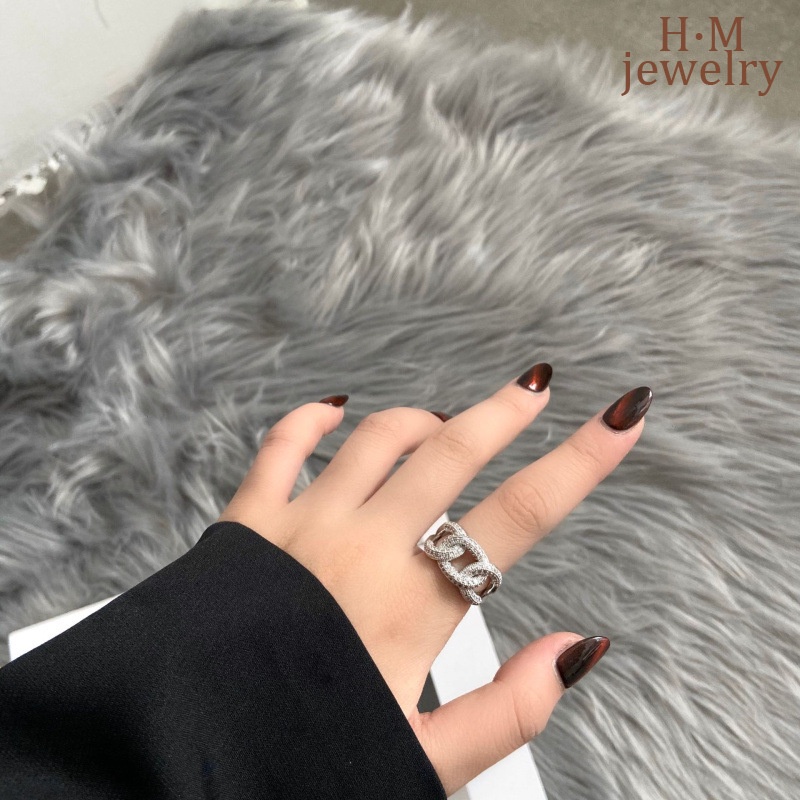 Cincin Model Rantai Twist Terbuka Bahan S925 Silver Aksen Berlian