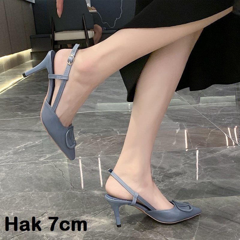 7cm 5cm AGI40666 Heels Wanita Fashion Import VD Hak 5cm Tali Belakang Ready Jakarta Bisa COD (With Box)