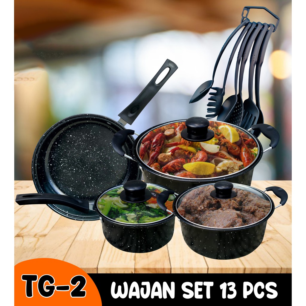 Produk peralatan Masak Panci Set 13 Cookware+Pisau+Spatula Praktis wajan 13 Tutup Kaca