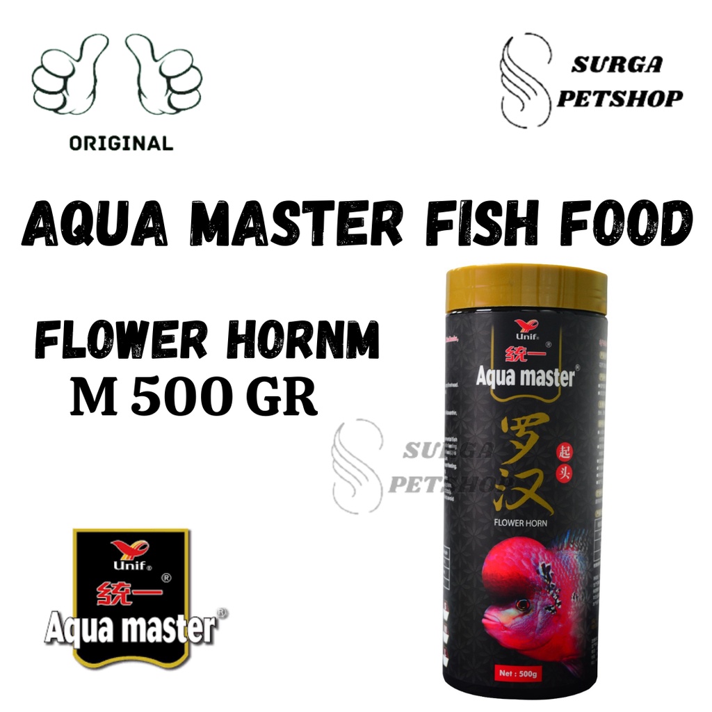 AQUA MASTER FISH FOOD FLOWER HORN Medium Size 2.8mm 500gr Makanan Ikan Hias Unipresident Made In Tai
