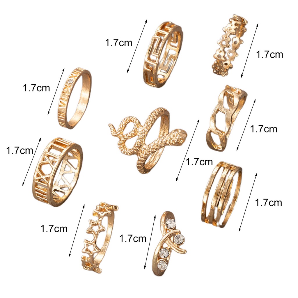 Hu Hu Hu Hu Hu Alat Bantu Pasang Kacamata♡ 9pcs / Set Cincin Wanita Desain Ular Hollow Gaya Gothic Tahan Lama Untuk Outdoor