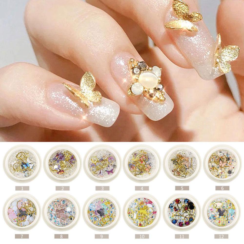 Timekey Ornamen Kupukupu Metal Alloy Hias Batu Opalberlian Imitasi Untuk Dekorasi Nail Art A4K1