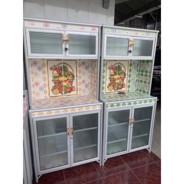 RAK LEMARI PIRING ALUMINIUM 3 KERAMIK BELAKANG SENG MURAH PALEMBANG