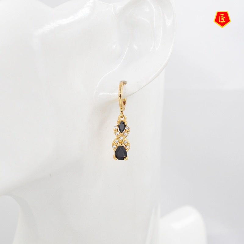 [Ready Stock]Creative Luxury Earrings 18K Gold Multi-Color Gem