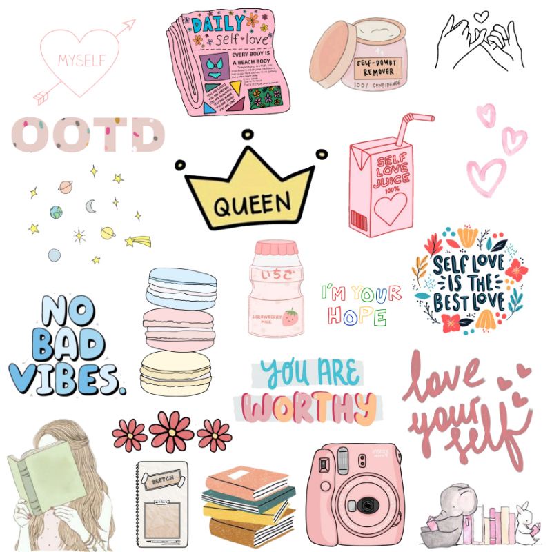 

15 Stiker random murah cute kawai pink diy aesthetic tahan air stiker laptop/handphone/scrapbook/buku jurnal