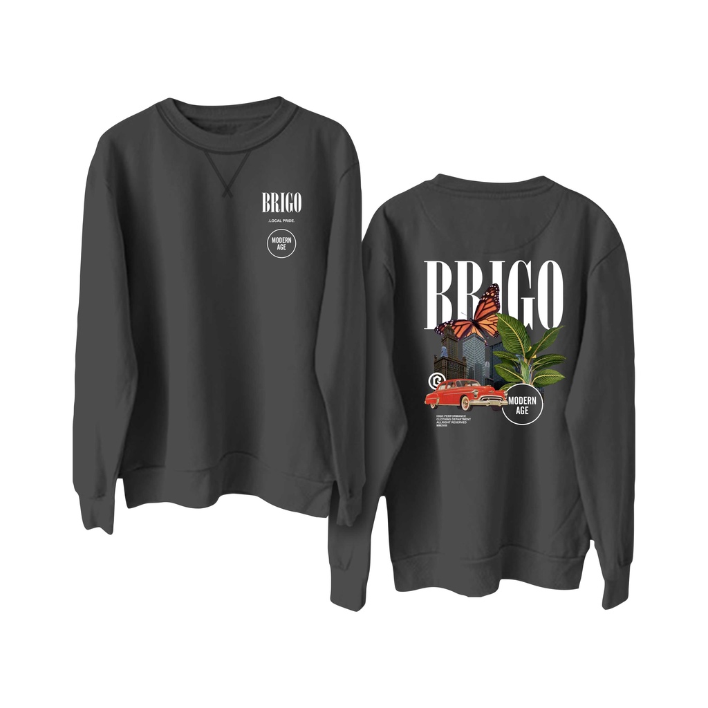 BRIGO Basic Sweatshirt  Modern age II Sweater Crewneck BRIGO Modern age  Sablon DTF Fleece Cotton II SIZE M-XXL (Pria &amp; Wanita) Free stiker&amp;Gantungan Kunci