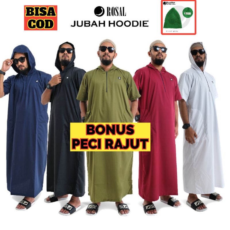 Jubah hoodie Gamis Sholat Dewasa  Rosal Bahan Premium Kupluk