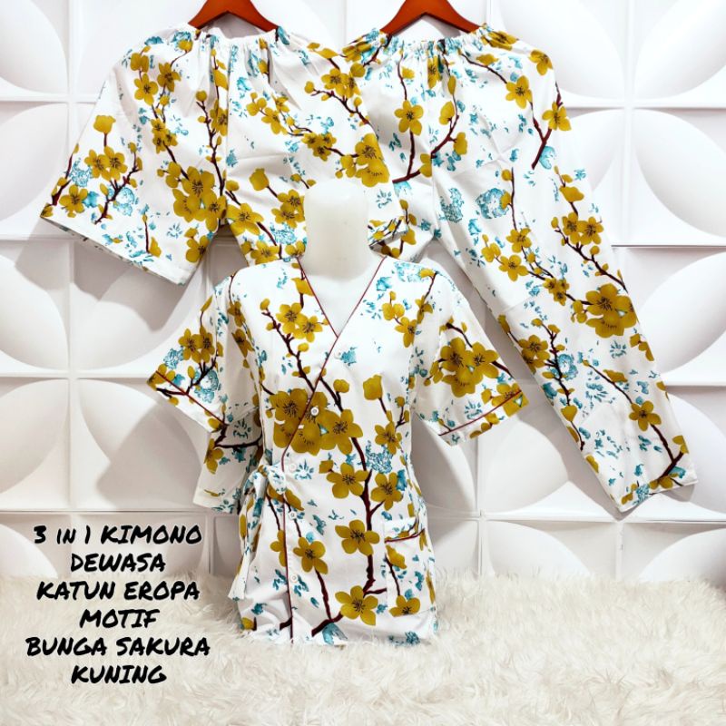Piyama Kimono 3 in 1 dewasa motif Bunga sakura-Sakura Kuning KMN