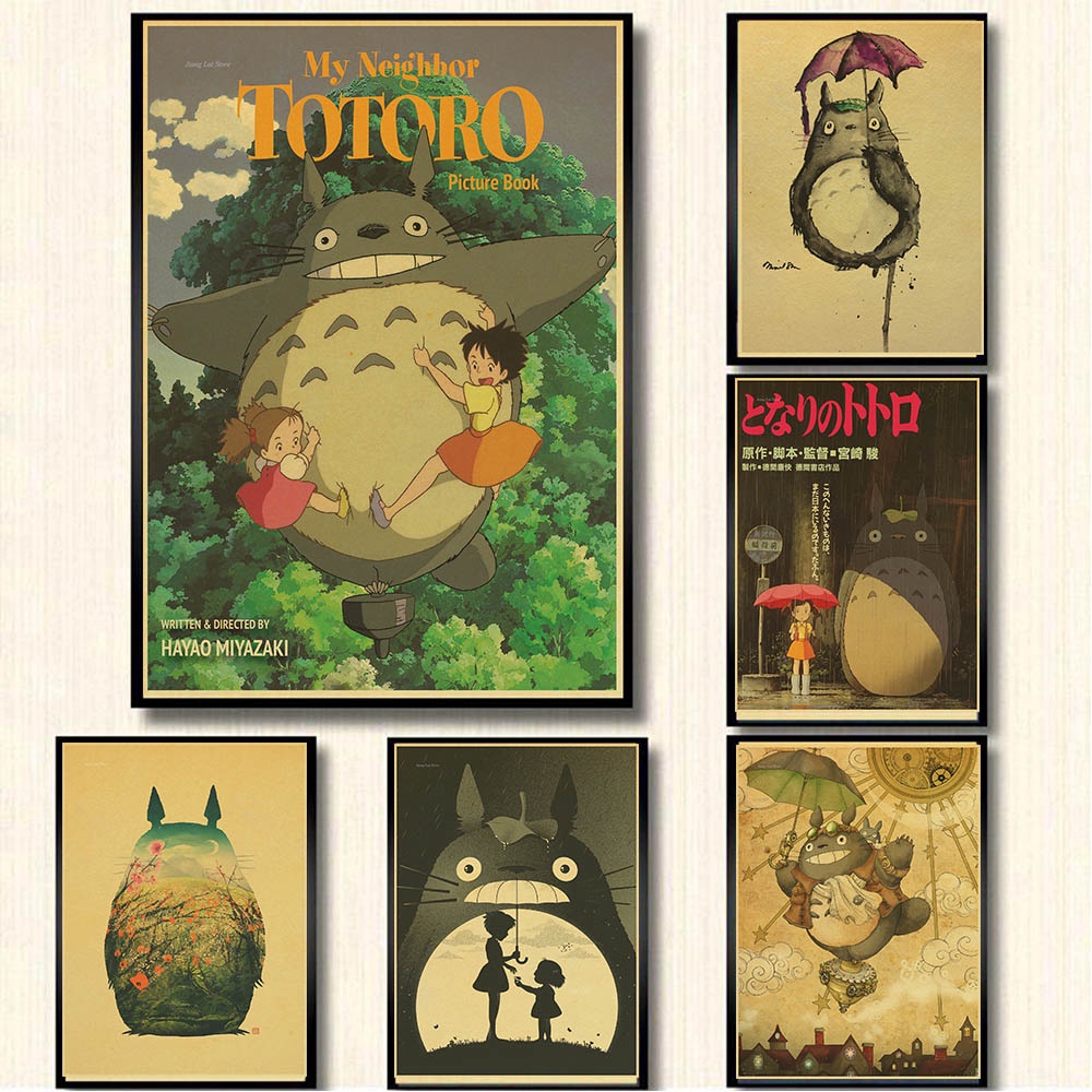 Poster Dinding Kertas Kraft Desain Anime My Neighbor Totoro Miyazaki Hayao Klasik Retro Nostalgia