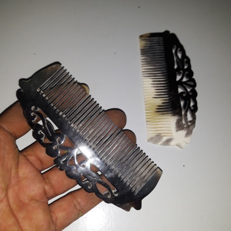 Sisir tanduk ukir bahan tanduk asli / sisir konde 12x5cm